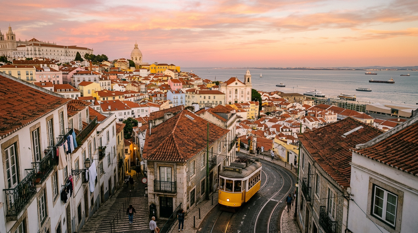 Lisbon rooftops at sunset
